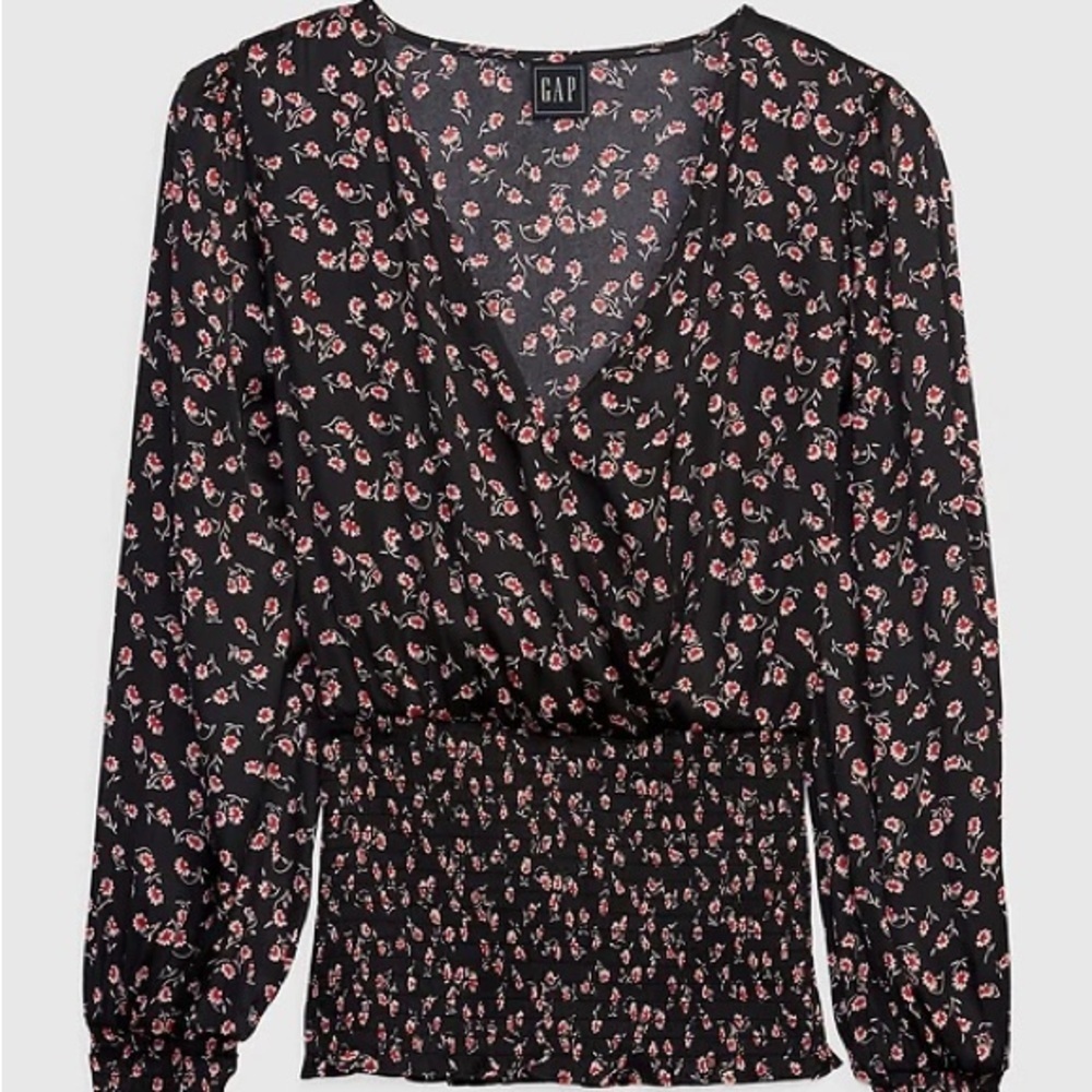 New smocked GAP green floral blouse